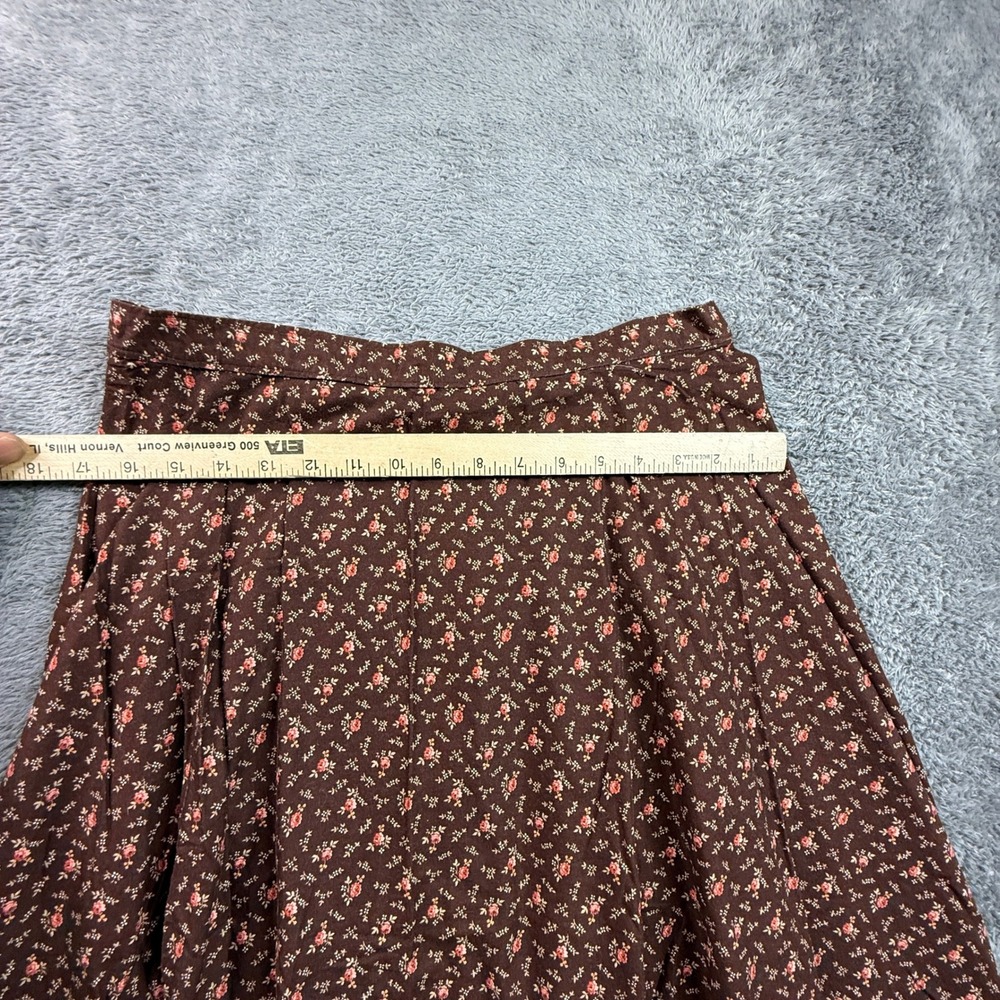 Vintage A-Line Skirt Women 30 Waist Brown Floral Excellent 70s Cotton Midi Rose - Picture 6 of 6
